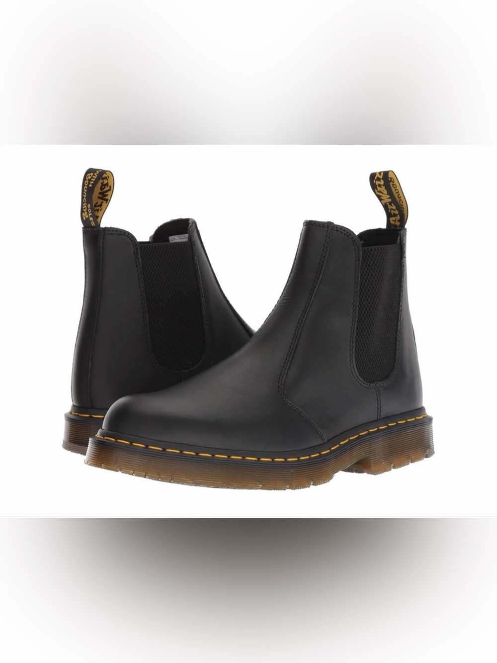 Dr. Martens Vegan 2976 Black Chelsea Boots with Yellow Stitching